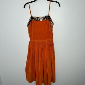 Vintage Ellen Kaye orange velvet corduroy dress